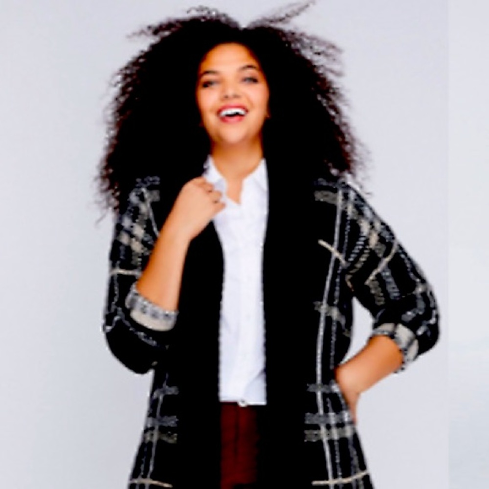 Lane Bryant Plaid Open Cardigan - Black - 18/20